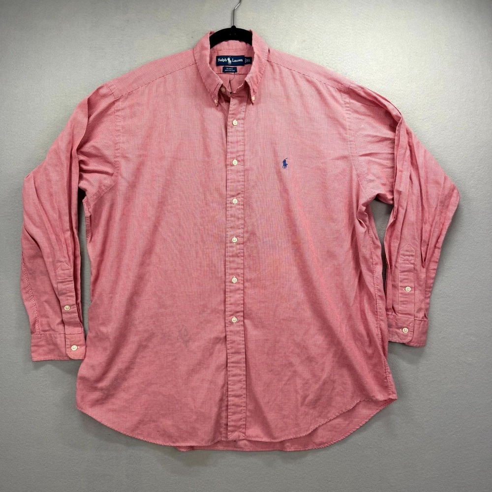 Ralph Lauren Blake Shirt Mens XL Pink Houndstooth Pony Long Sleeve Oxford Y2K